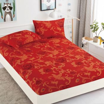 Husa de pat cu elastic din Bumbac Finet + 2 Fete de Perna, Red ieftin