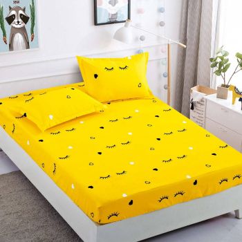 Husa de pat cu elastic din Bumbac Finet + 2 Fete de Perna, Yellow
