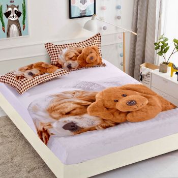 Husa de pat cu elastic + 2 Fete de Perna 160x200, Baby Dog