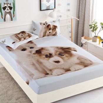 Husa de pat cu elastic + 2 Fete de Perna 160x200, Dog Cat