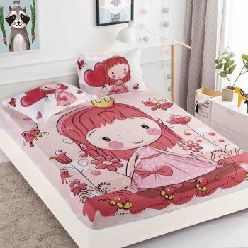 Husa de pat cu elastic + 2 Fete de Perna 160x200, Pink Princess