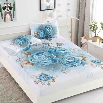 Husa de pat cu elastic + 2 Fete de Perna 160x200 , Trandafiri Turcoaz ieftin