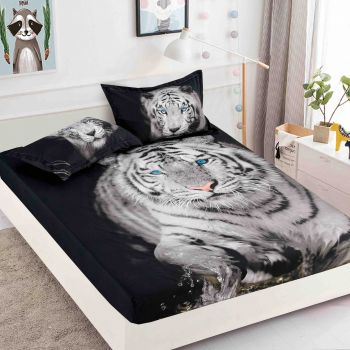 Husa de pat cu elastic + 2 Fete de Perna 160x200, White Tiger