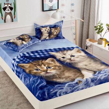 Husa de pat cu elastic + 2 Fete de Perna, Cute Cats