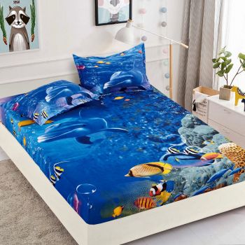 Husa de pat cu elastic + 2 Fete de Perna, Dolphin