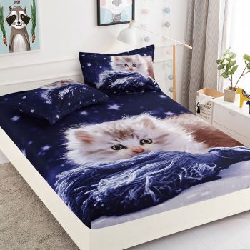 Husa de pat cu elastic + 2 Fete de Perna, Night Cat