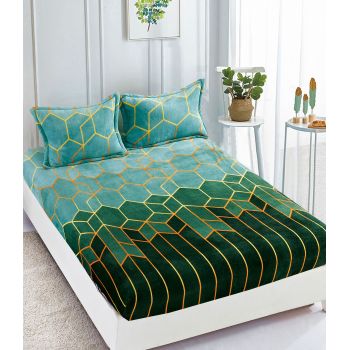 Husa de pat cu elastic cocolino + 2 Fete de Perna, Geometric Verde