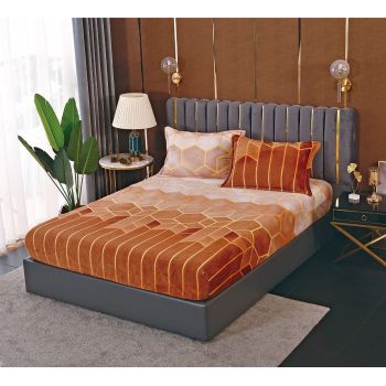 Husa de pat cu elastic cocolino + 2 Fete de Perna, Orange Geometric ieftin