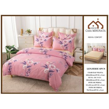 Lenjerie de pat din Bumbac Finet, Cearceaf cu Elastic - Pink