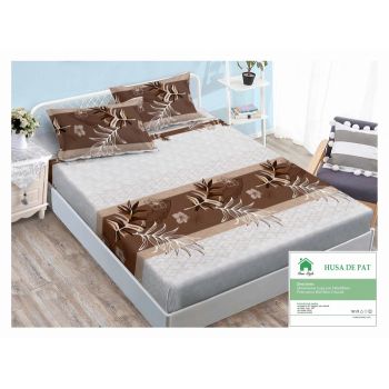 Husa de pat cu elastic 140x200 din Bumbac Finet + 2 Fete de Perna - Alb Maro ieftin