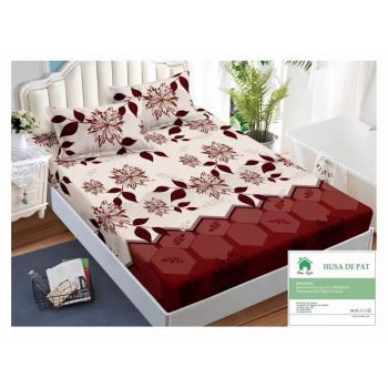 Husa de pat cu elastic 140x200 din Bumbac Finet + 2 Fete de Perna - Grena Crem ieftin