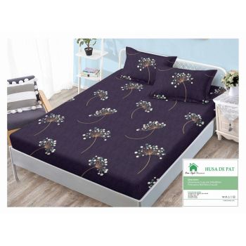 Husa de pat cu elastic 140x200 din Bumbac Finet + 2 Fete de Perna - Mov Inchis