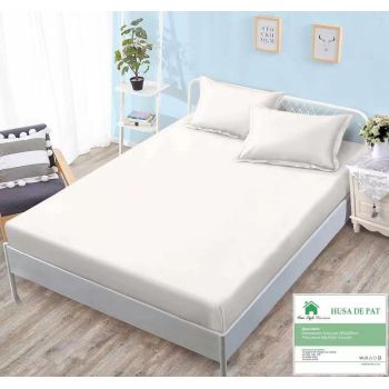 Husa de pat cu elastic 160x200 din Bumbac Finet + 2 Fete de Perna - Crem