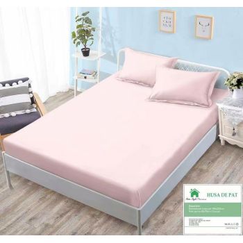 Husa de pat cu elastic 160x200 din Bumbac Finet + 2 Fete de Perna - Roz Pudra ieftin