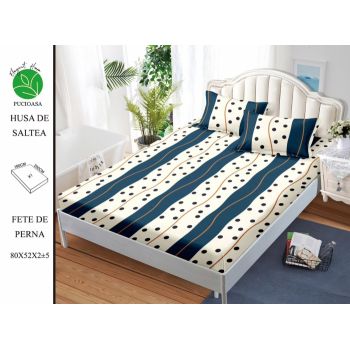 Husa de pat cu elastic 180x200 din Bumbac Finet + 2 Fete de Perna - buline Linii