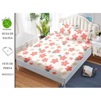 Husa de pat cu elastic 180x200 din Bumbac Finet + 2 Fete de Perna - Floricele Roz ieftin