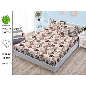 Husa de pat cu elastic 180x200 din Bumbac Finet + 2 Fete de Perna - Inimi Desenate