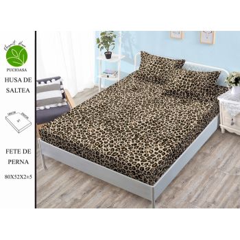 Husa de pat cu elastic 180x200 din Bumbac Finet + 2 Fete de Perna - Leopard
