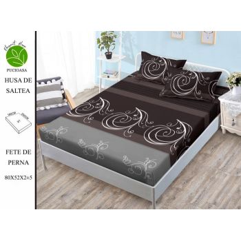 Husa de pat cu elastic 180x200 din Bumbac Finet + 2 Fete de Perna - Maro