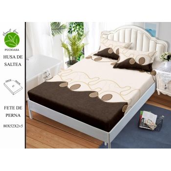 Husa de pat cu elastic 180x200 din Bumbac Finet + 2 Fete de Perna - Minimalist Brown
