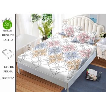 Husa de pat cu elastic 180x200 din Bumbac Finet + 2 Fete de Perna - Motive Colorate
