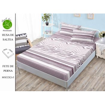 Husa de pat cu elastic 180x200 din Bumbac Finet + 2 Fete de Perna - Mov Zebrat ieftin