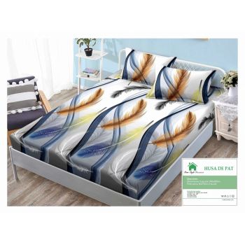 Husa de pat cu elastic 180x200 din Bumbac Finet + 2 Fete de Perna - Pene Colorate