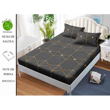 Husa de pat cu elastic 180x200 din Bumbac Finet + 2 Fete de Perna - Simplu