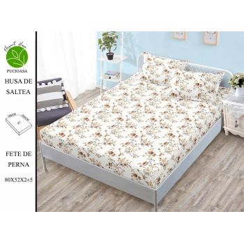 Husa de pat cu elastic 180x200 din Bumbac Finet + 2 Fete de Perna - Small Flowers