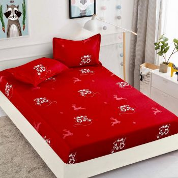 Husa de pat cu elastic + 2 Fete de Perna, Red Simple