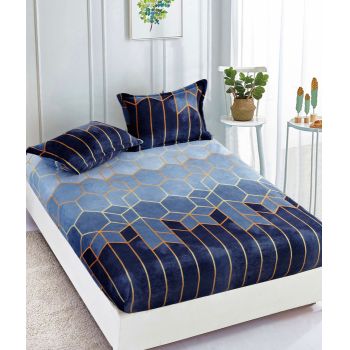 Husa de pat cu elastic cocolino + 2 Fete de Perna - Geometric Albastru