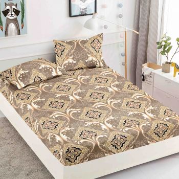 Husa de pat cu elastic din Bumbac Finet + 2 Fete de Perna - Bej Royal