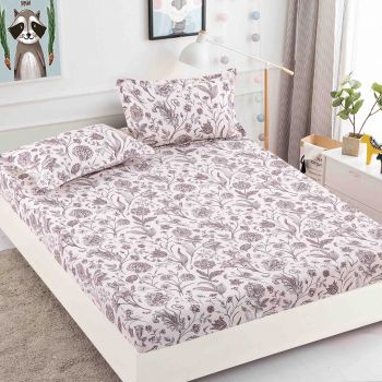 Husa de pat cu elastic din Bumbac Finet + 2 Fete de Perna - Mini Flowers