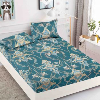 Husa de pat cu elastic din Bumbac Finet + 2 Fete de Perna - Turcoaz Royal
