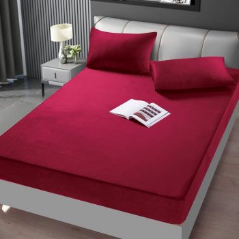Husa de pat cu elastic + 2 fete de perna CATIFEA - Rosu