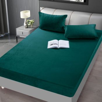 Husa de pat cu elastic + 2 fete de perna CATIFEA - Verde