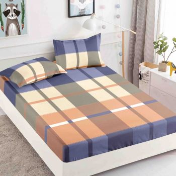 Husa de pat cu elastic din Bumbac Finet + 2 Fete de Perna - Carouri Colorate ieftin