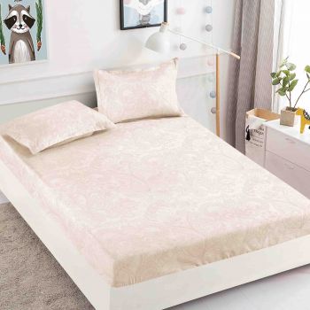 Husa de pat cu elastic din Bumbac Finet + 2 Fete de Perna - Crem Cu Model ieftin
