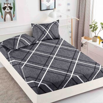 Husa de pat cu elastic din Bumbac Finet + 2 Fete de Perna - Gri Inchis