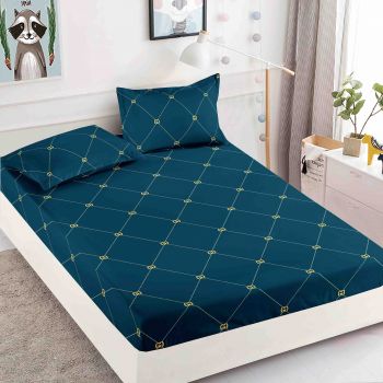 Husa de pat cu elastic din Bumbac Finet + 2 Fete de Perna - Turcoaz Inchis ieftin