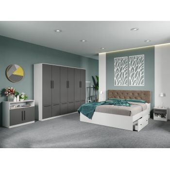 Set dormitor complet Alb-Gri cu comoda - Madrid - C122 ieftin