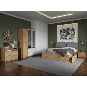 Set dormitor complet Stejar Auriu cu comoda - Acapulco - C24 ieftin