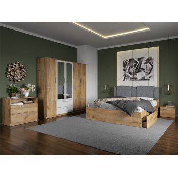 Set dormitor complet Stejar Auriu cu comoda - Acapulco - C32 ieftin