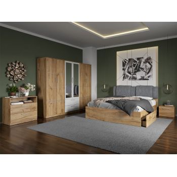 Set dormitor complet Stejar Auriu cu comoda - Acapulco - C36 ieftin