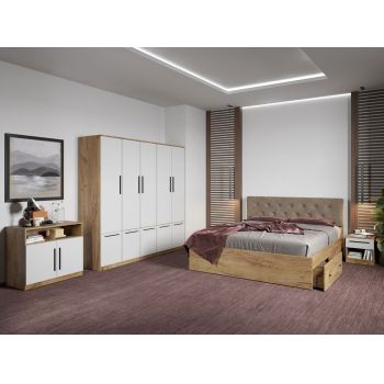 Set dormitor complet Stejar Auriu cu comoda - Madrid - C82 ieftin