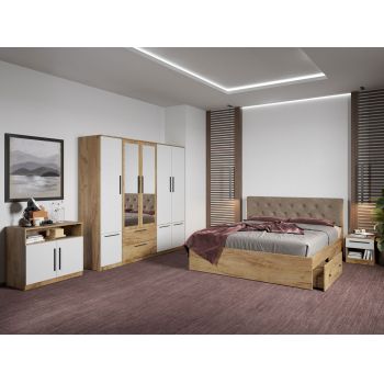 Set dormitor complet Stejar Auriu cu comoda - Madrid - C84 ieftin