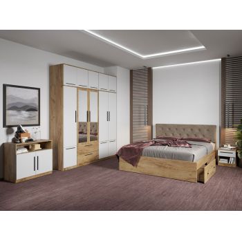 Set dormitor complet Stejar Auriu cu comoda - Madrid - C88 ieftin