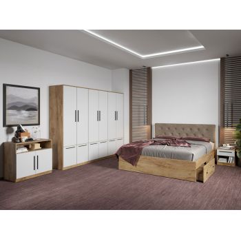 Set dormitor complet Stejar Auriu cu comoda - Madrid - C90 ieftin