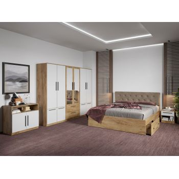 Set dormitor complet Stejar Auriu cu comoda - Madrid - C94