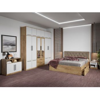 Set dormitor complet Stejar Auriu cu comoda - Madrid - C96